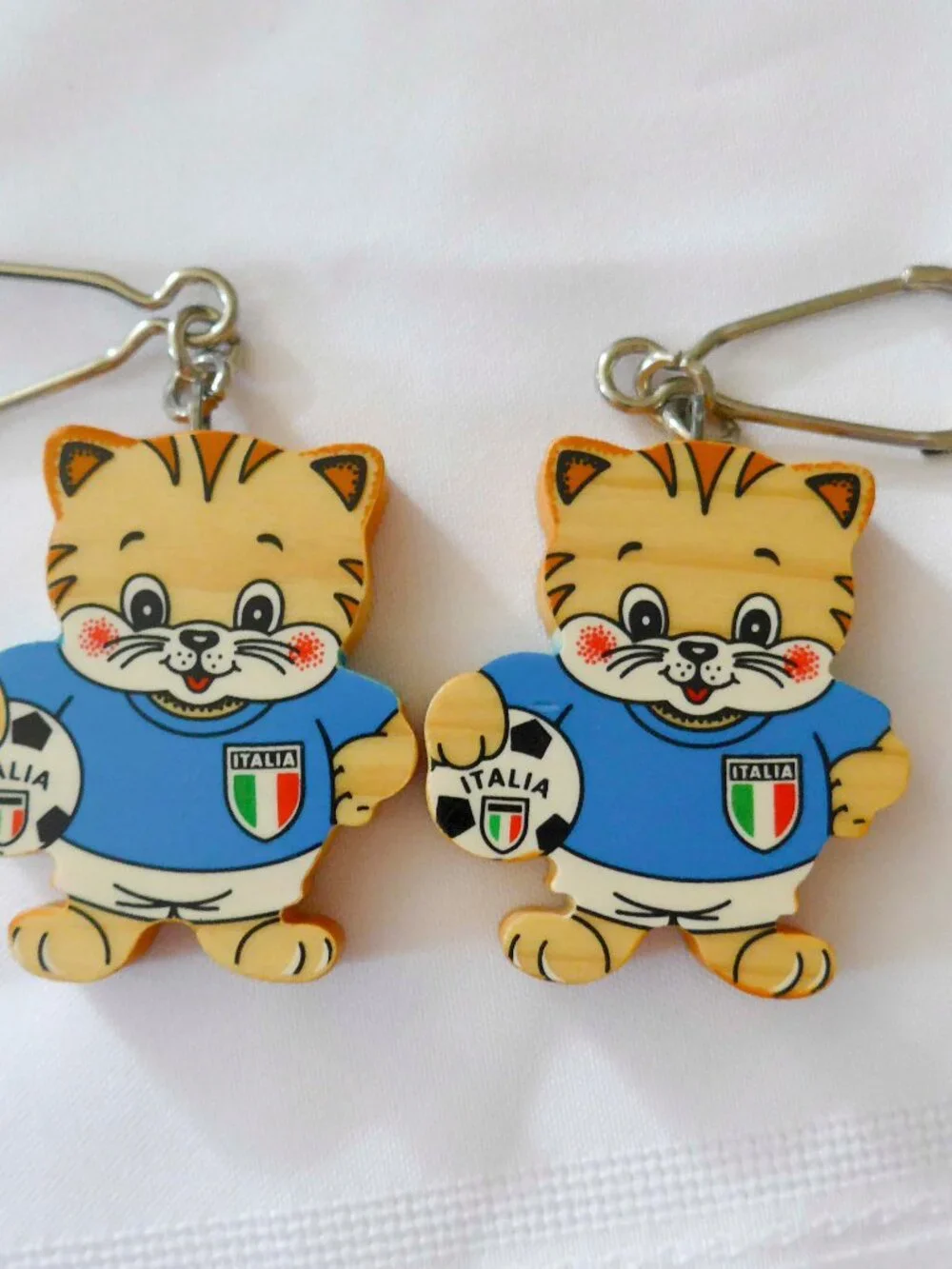 Set of Two Bartolucci Italy Wood Cat Gli Azzurri EUFA Keychain